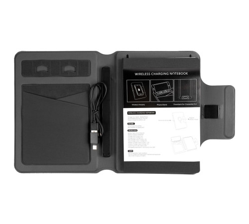 Органайзер с блокнотом и аккумулятором Oiro, черный