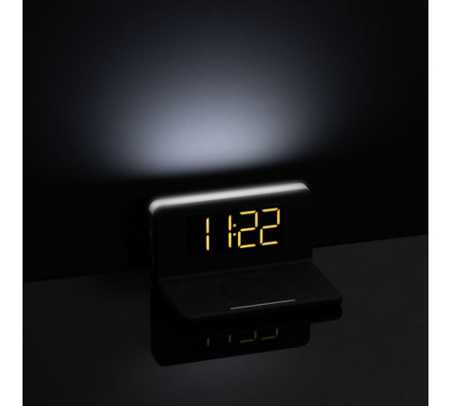 Часы настольные с беспроводным зарядным устройством Pitstop, черные