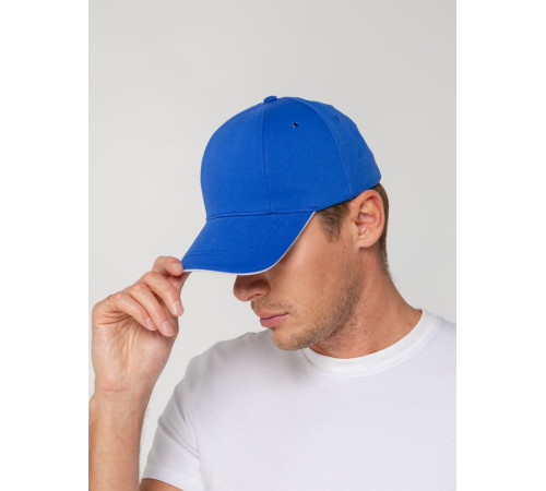 Бейсболка Canopy, ярко-синяя с белым кантом