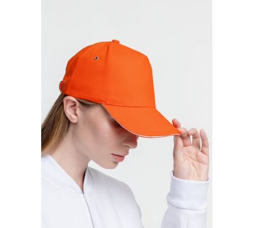 Бейсболка Classic, оранжевая с белым кантом