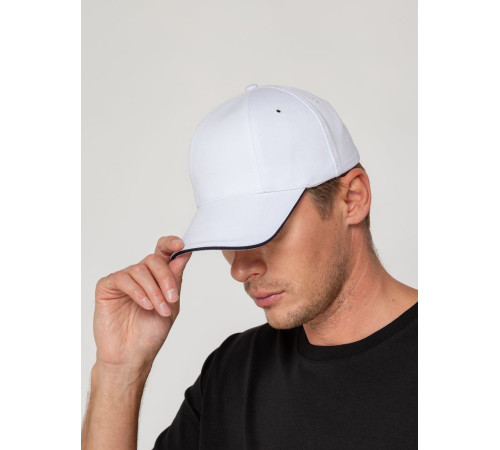 Бейсболка Canopy, белая с темно-синим кантом