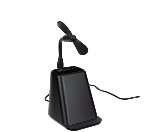 Настольный органайзер с зарядкой, лампой, вентилятором и подсветкой логотипа powerTower, черный