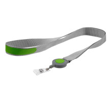 Лента для бейджа с ретрактором Devon, серая с зеленым