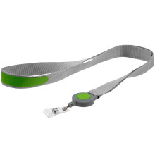 Лента для бейджа с ретрактором Devon, серая с зеленым