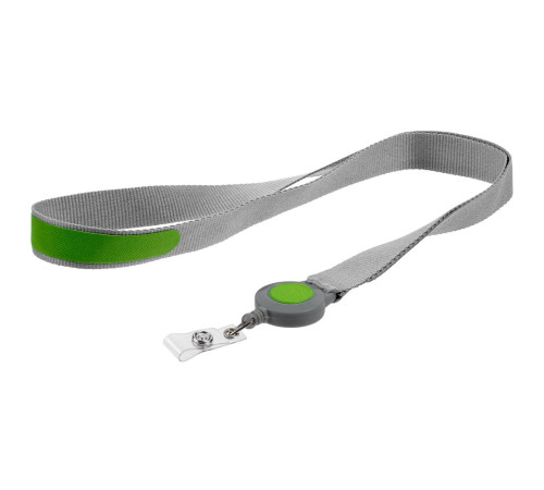 Лента для бейджа с ретрактором Devon, серая с зеленым