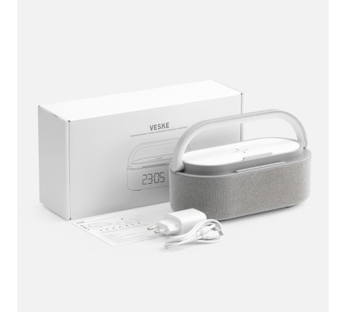 Колонка с часами и беспроводной зарядкой Veske ver.2, серая
