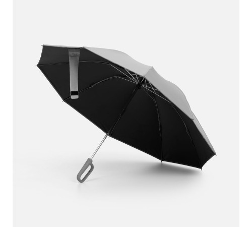 Зонт обратного сложения с ручкой-карабином Foldberry, серый