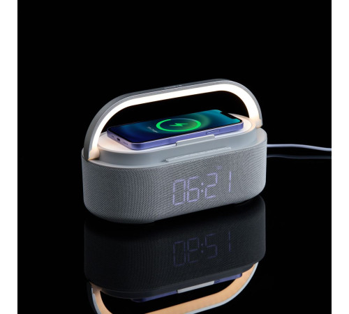 Колонка с часами и беспроводной зарядкой Veske ver.2, серая