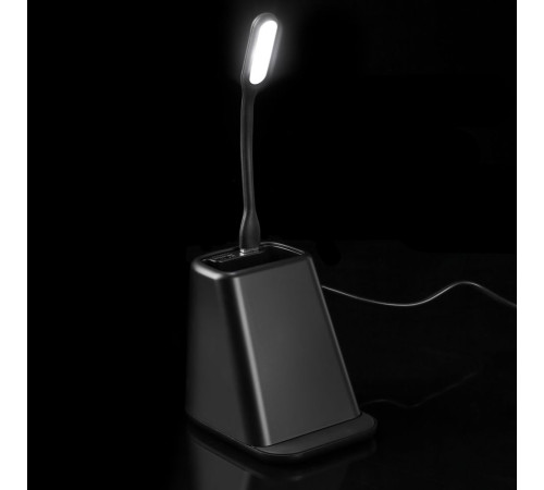 Настольный органайзер с зарядкой, лампой, вентилятором и подсветкой логотипа powerTower, черный