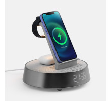 Bluetooth-колонка с беспроводной зарядкой и часами netEnergy, серая