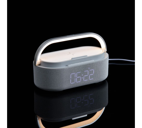 Колонка с часами и беспроводной зарядкой Veske ver.2, серая
