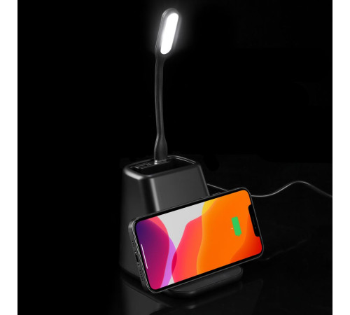 Настольный органайзер с зарядкой, лампой, вентилятором и подсветкой логотипа powerTower, черный