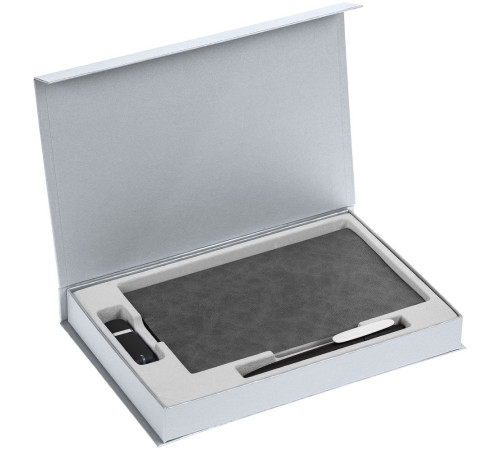 Коробка Silk с ложементом под ежедневник 13x21 см, флешку и ручку, ver. 2, серая