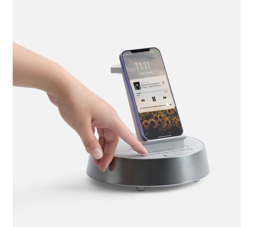 Bluetooth-колонка с беспроводной зарядкой и часами netEnergy, серая