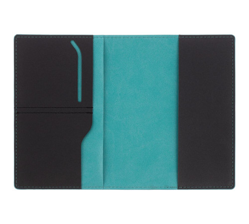 Обложка для паспорта Multimo, черная с бирюзовым