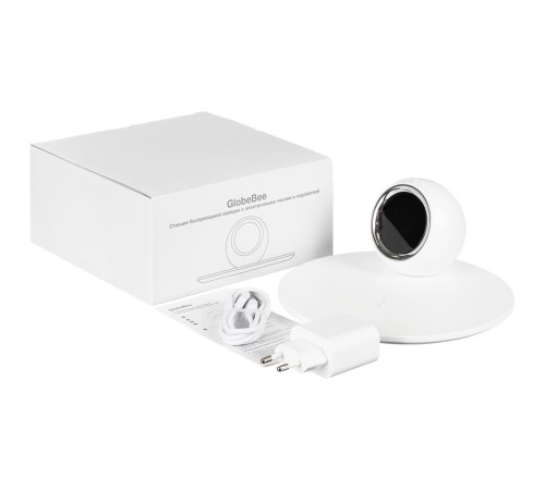 Станция беспроводной зарядки с часами и подсветкой GlobeBee, белая