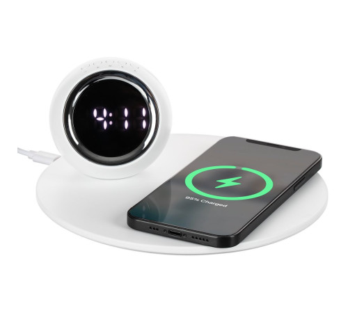 Станция беспроводной зарядки с часами и подсветкой GlobeBee, белая