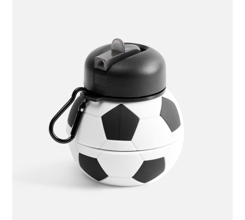 Складная бутылка для воды Football Flex, белая с черным