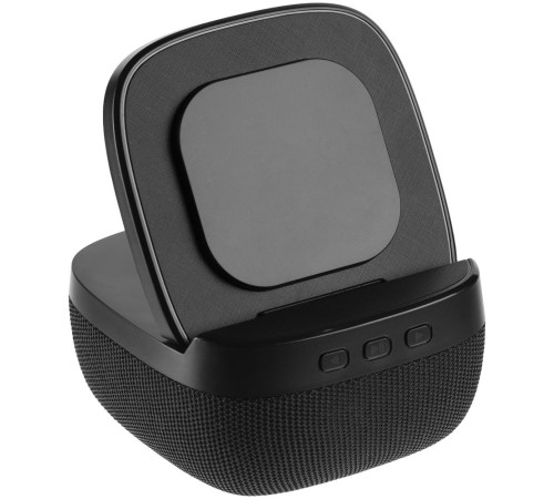 Колонка с беспроводной зарядкой Esca и подсветкой логотипа, черная