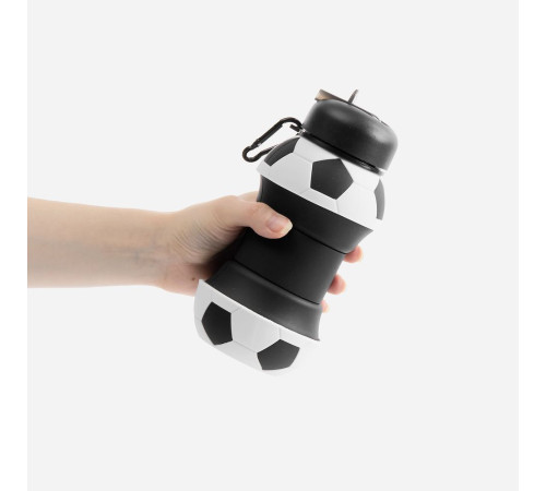 Складная бутылка для воды Football Flex, белая с черным