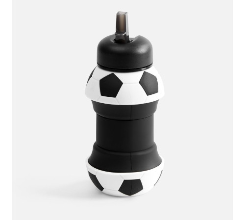 Складная бутылка для воды Football Flex, белая с черным