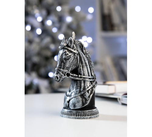 Свеча фигурная «Бюст лошади», серебристая