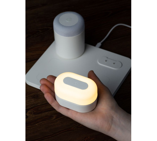 Станция беспроводной зарядки с колонкой и ночником Trilogy, белая