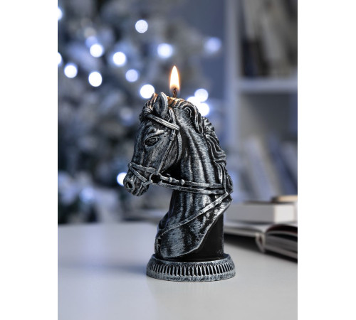 Свеча фигурная «Бюст лошади», серебристая
