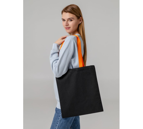 Холщовая сумка BrighTone, черная с оранжевыми ручками