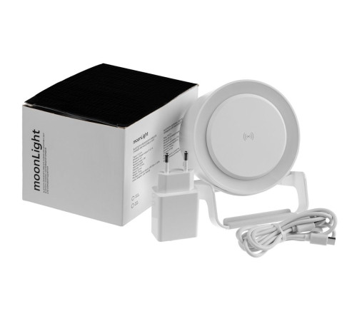 Лампа с колонкой и беспроводной зарядкой moonLight, белая
