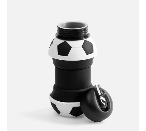 Складная бутылка для воды Football Flex, белая с черным