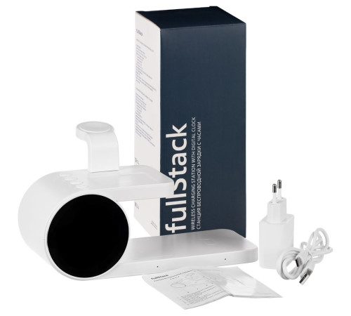 Станция беспроводной зарядки с часами fullStack, белая