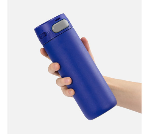 Термостакан X1 с цветной кнопкой, синий с серым