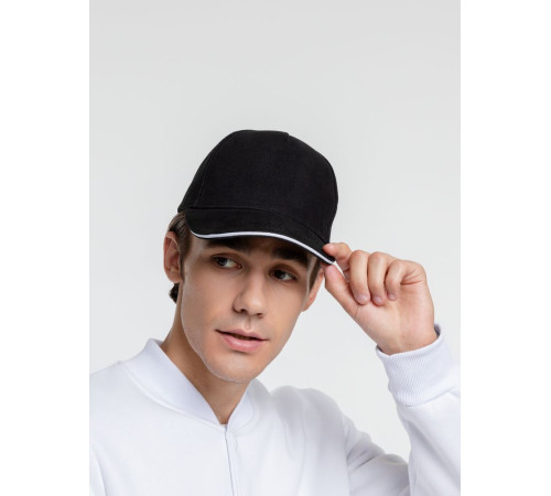 Бейсболка Classic, черная с белым кантом