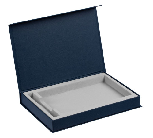 Коробка Silk с ложементом под ежедневник и ручку, ver. 2, темно-синяя