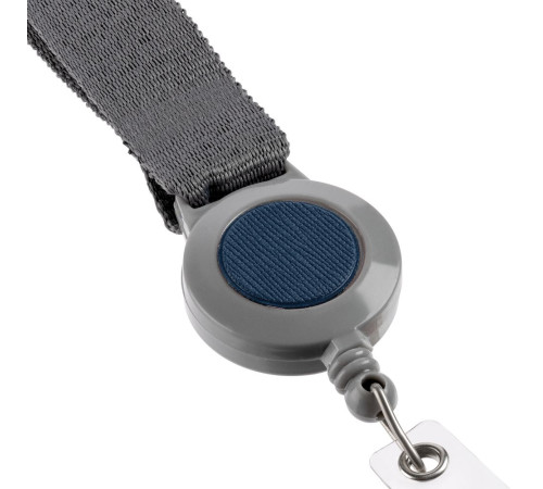 Лента для бейджа с ретрактором Devon, серая с синим