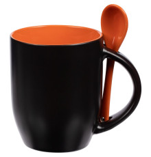 Кружка-хамелеон Melty с ложкой, черная с оранжевым