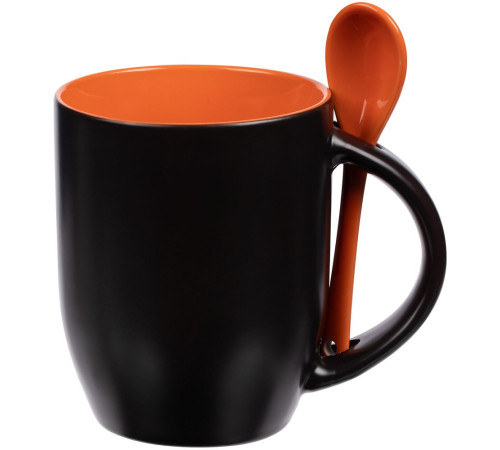 Кружка-хамелеон Melty с ложкой, черная с оранжевым