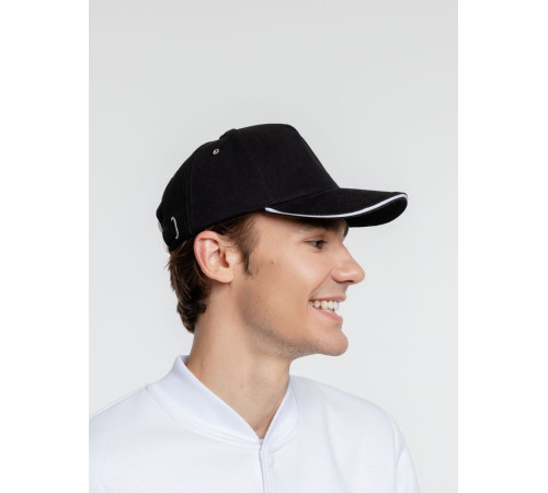 Бейсболка Classic, черная с белым кантом