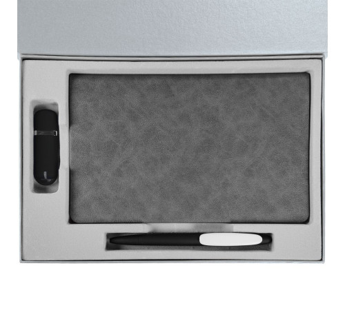 Коробка Silk с ложементом под ежедневник 13x21 см, флешку и ручку, ver. 2, серая