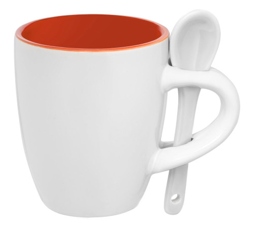 Кофейная кружка Pairy с ложкой, оранжевая с белой
