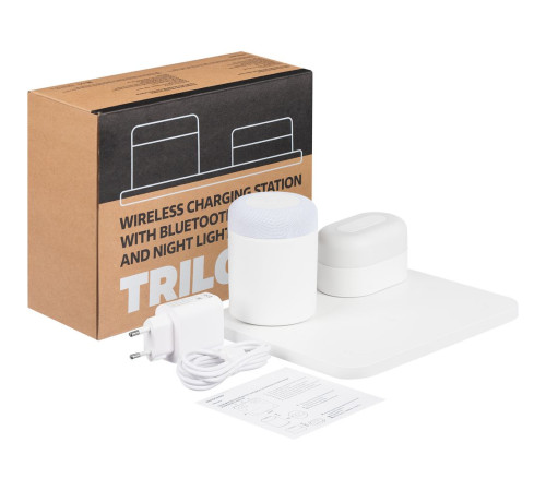 Станция беспроводной зарядки с колонкой и ночником Trilogy, белая