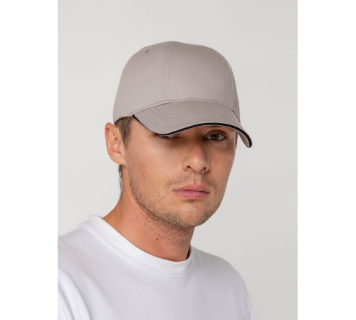 Бейсболка Canopy, серая с черным кантом