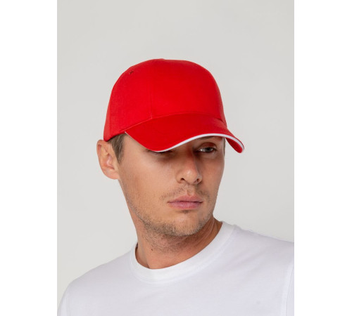 Бейсболка Canopy, красная с белым кантом