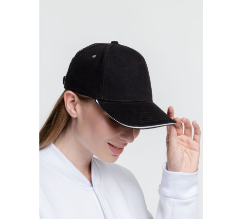 Бейсболка Classic, черная с белым кантом