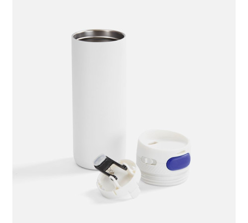 Термостакан X1 с цветной кнопкой, белый с синим