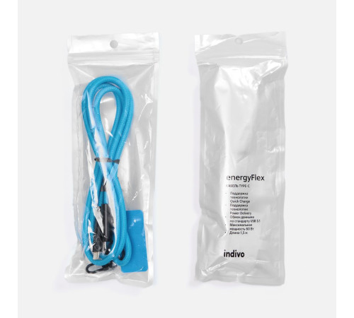Кабель-ланьярд energyFlex Power Delivery 60 Вт, голубой