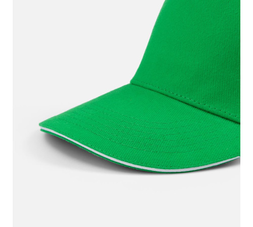 Бейсболка Classic 2.0, ярко-зеленая с белым кантом