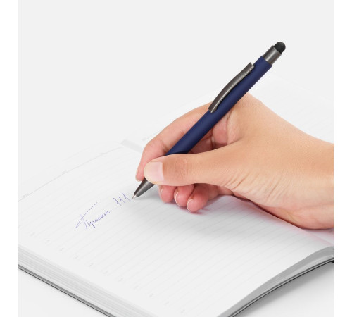 Ручка шариковая Atento Soft Touch со стилусом, темно-синяя