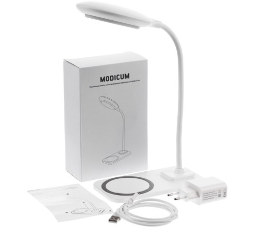 Настольная лампа с беспроводной зарядкой Modicum, белая